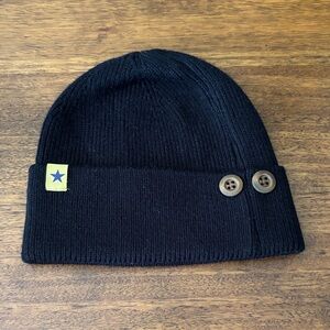 Men’s Black Knit Beanie with Button Detail